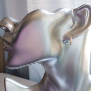 Classic Gold tone huggy hoops with clear rhinestone Crystal channel